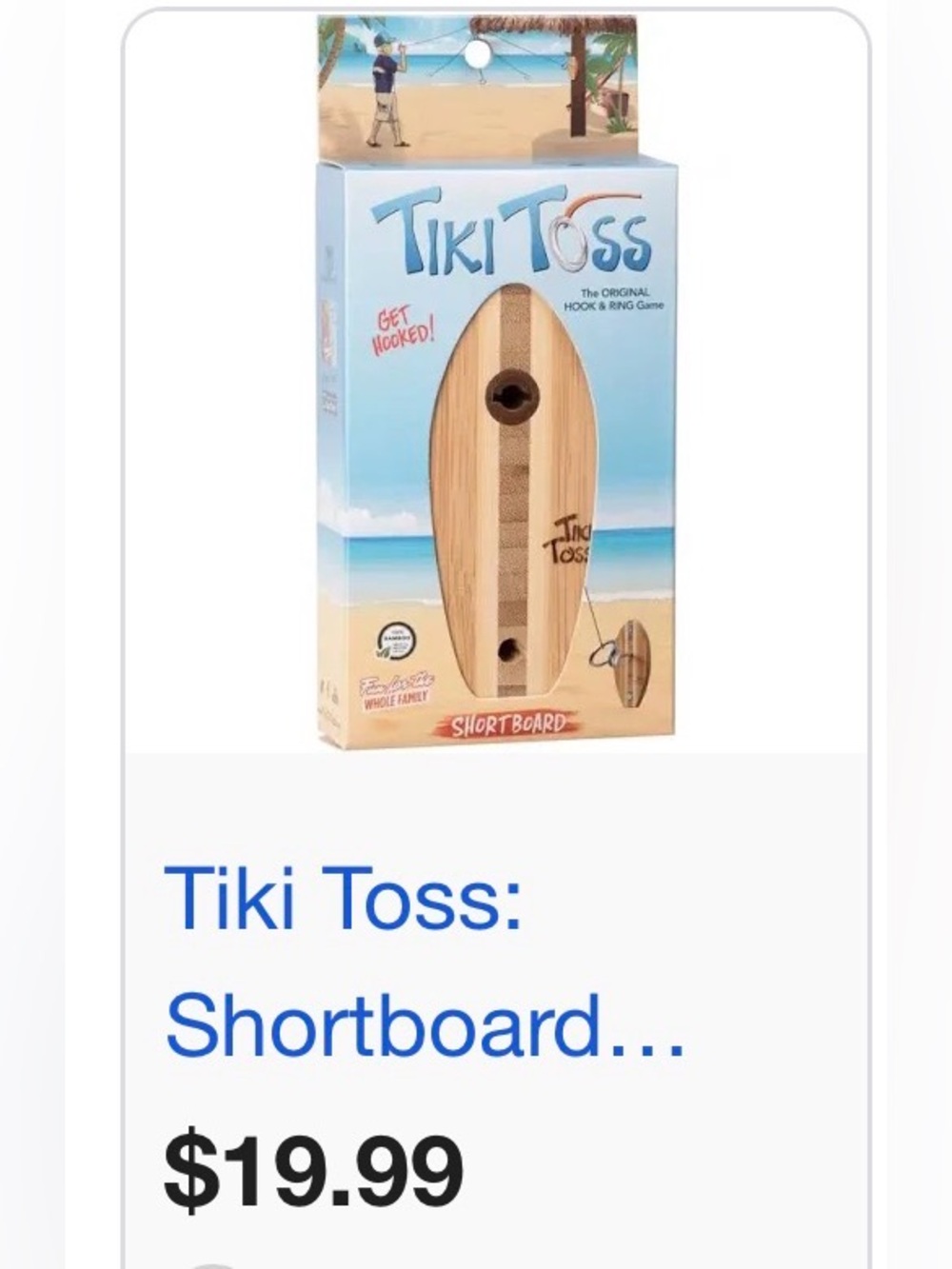 Shortboard Tiki Toss Hook & Ring Game - Natural Wood